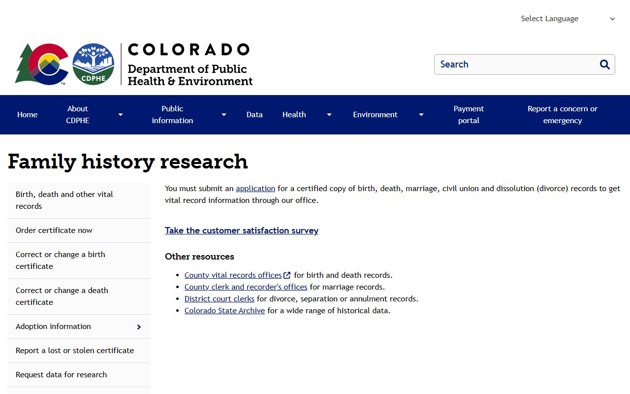 Colorado family history research resources for marriage records